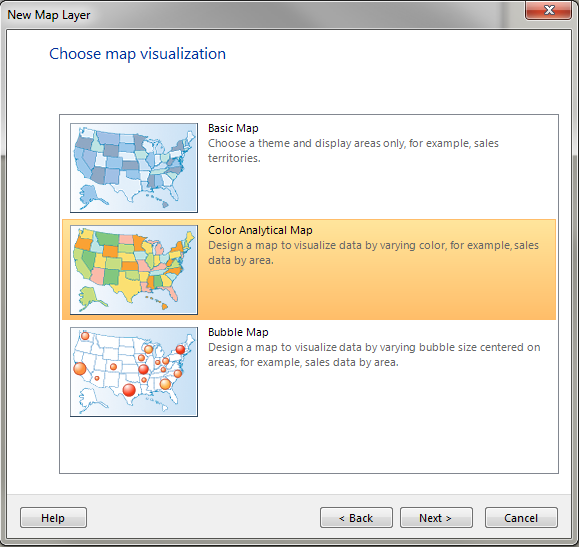 Figure 3: New map layer – choose map visualization