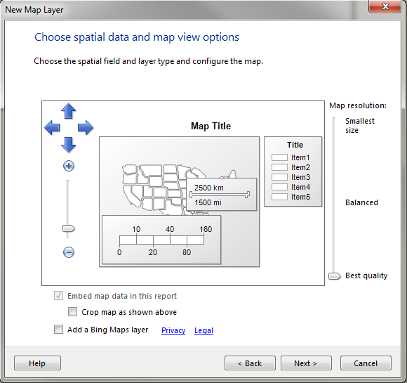 Figure 2: New map layer – choose spatial data and map view options