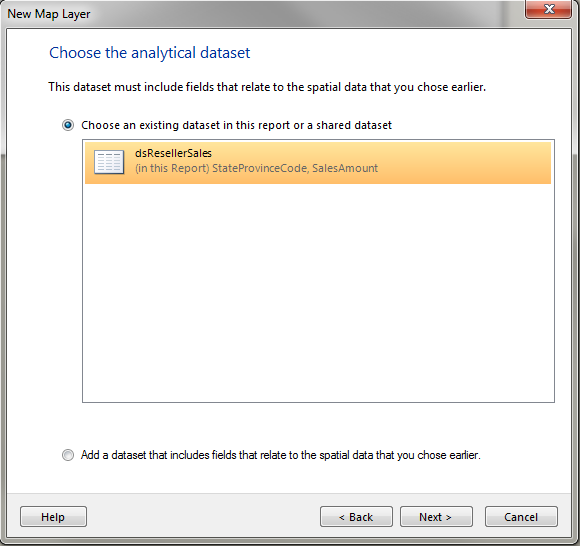 Figure 4: New map layer – choose the analytical dataset